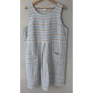 J Jill Love Linen Striped Shift Dress XL Lagenlook Sleeveless Pockets Coastal